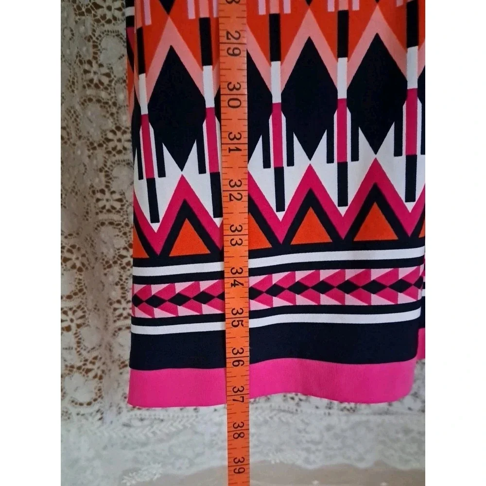 Eliza J Shift Dress 12 Abstract Print Artsy Stretch‎ Knit Lined Back Zip Beachy